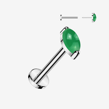 Implant Grade Titanium OneFit Threadless Marquise Jade Stone Top Flat Back Labret